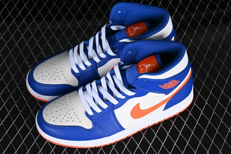 All categories Air Jordan Jordan series basketball shoes Air Jordan 1 Mid G version pure original Air Jordan 1 Mid AJ1 Joe 1 Knicks white blue orange mid-top cultural casual sneakers FD1029-400